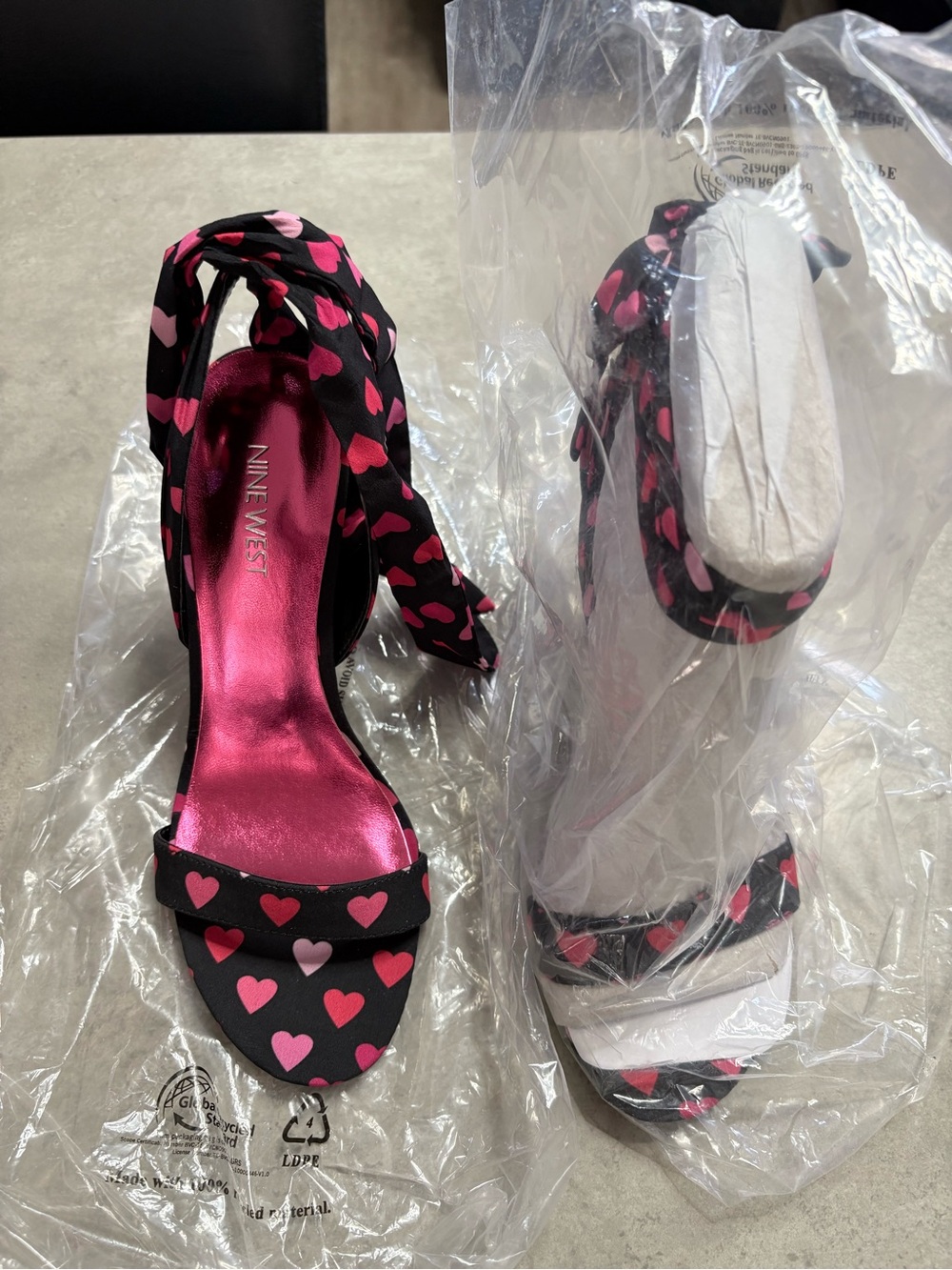 Nine West Black Sandals with Pink Heart Accents